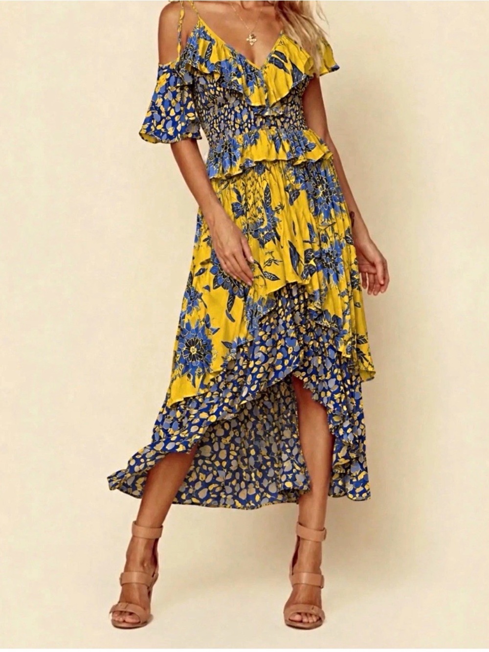 MISA Los Angeles Liv Ruffle High Low Dress size S $450 up to 19.5 ptp can fit M